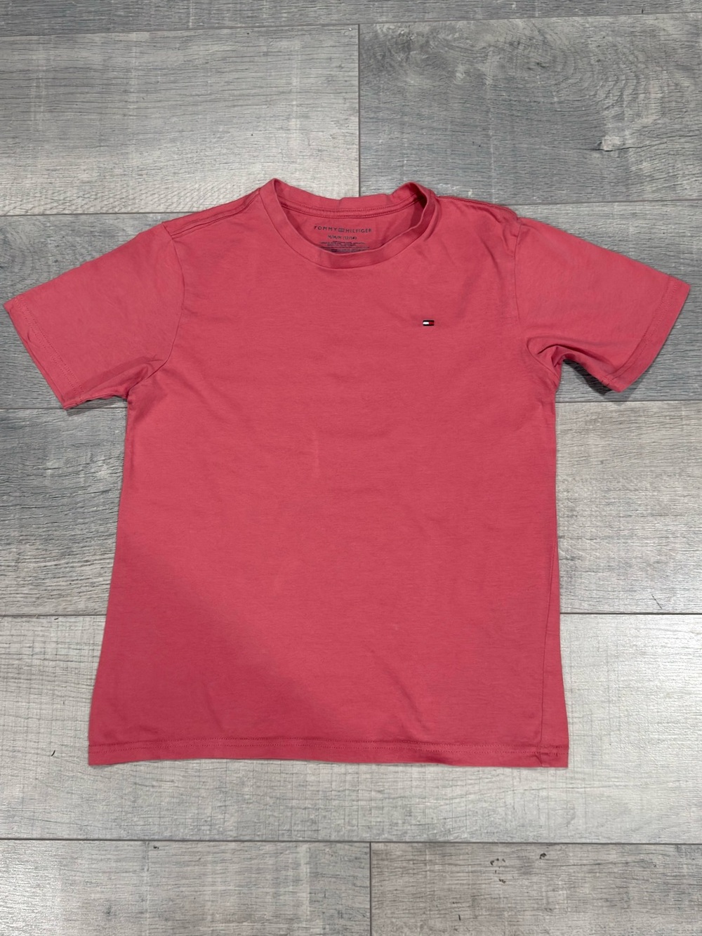 Tommy Hilfiger Boys T-Shirt Size M 12/14 Coral Red Short Sleeve Logo Cotton Tee